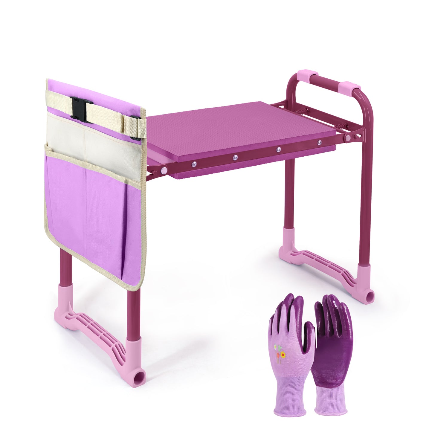 Colwelt Garden Kneeler Upgraded, Garden Kneeler Stool with Rugged & Sturdy Steel Frame, Garden Seat and Kneeler Bench with Tool Pouch, EVA Foam Pad Protects Your Knees(Purple)
