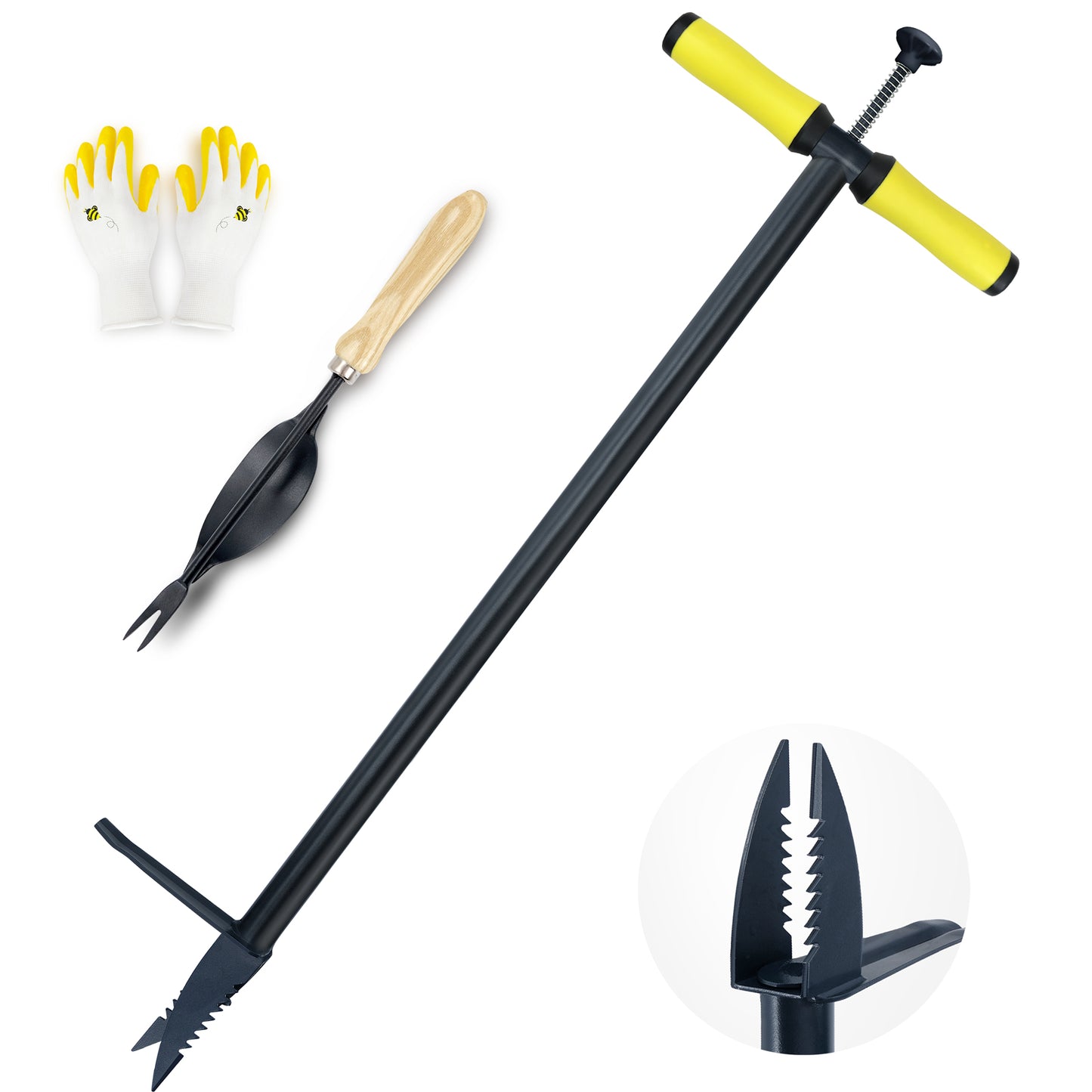 Colwelt Stand Up Weeder and Weed Puller, Stand Up Weed Puller Tool with Foot Pedal, Step and Twist Manual Weeder 40 Inch(Combo Pack - Stand Up Weeder & Hand Weeder& Garden Gloves)